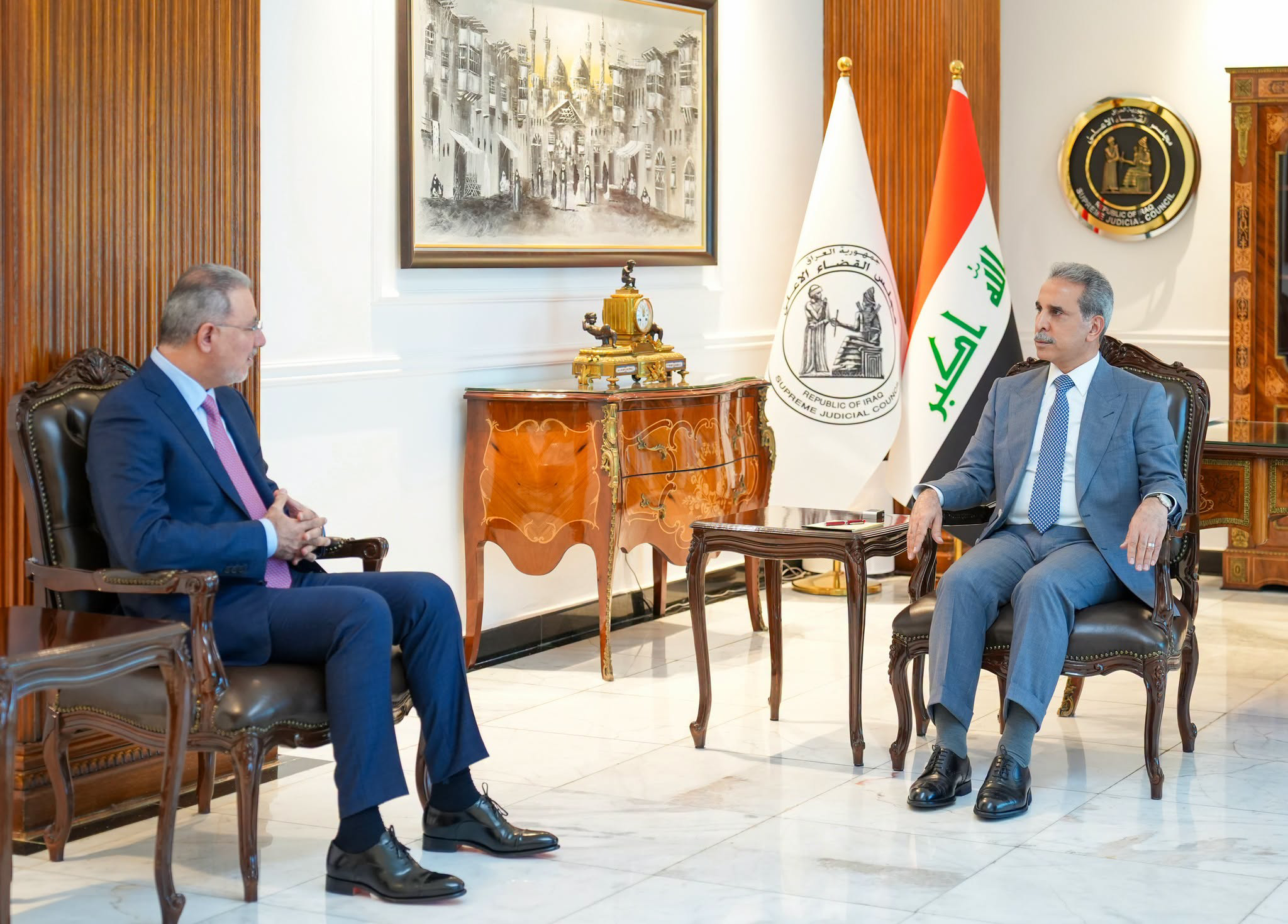 رئيس مجلس القضاء الأعلى، القاضي الدكتور فائق زيدان، مع رئيس جهاز الأمن الوطني باسم البدري